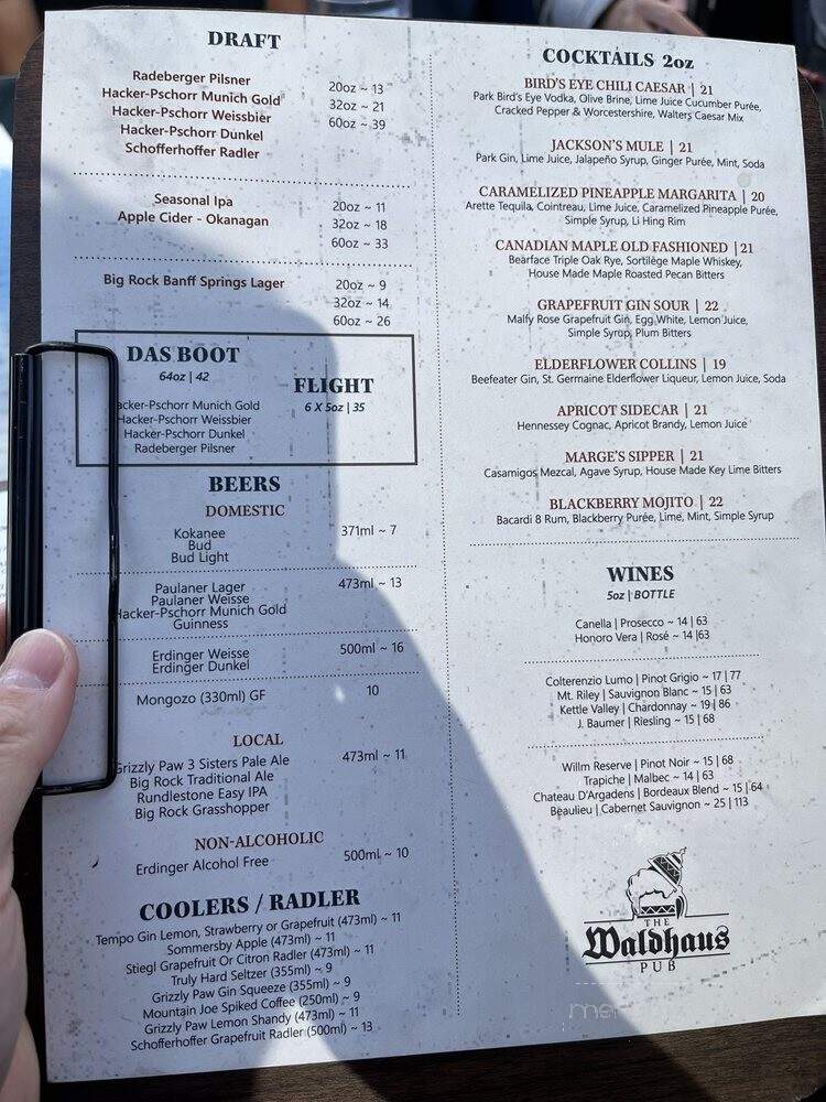 Waldhaus Pub - Banff, AB menu_pic