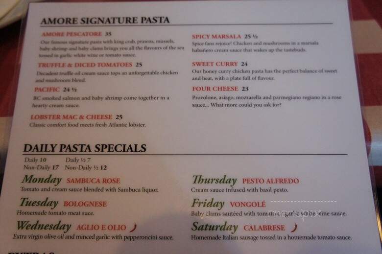 Cafe Amore Bistro - Edmonton, AB menu_pic