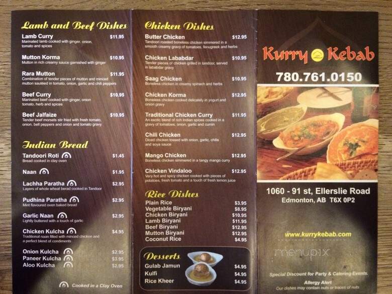 Kurry Kebab - Edmonton, AB menu_pic