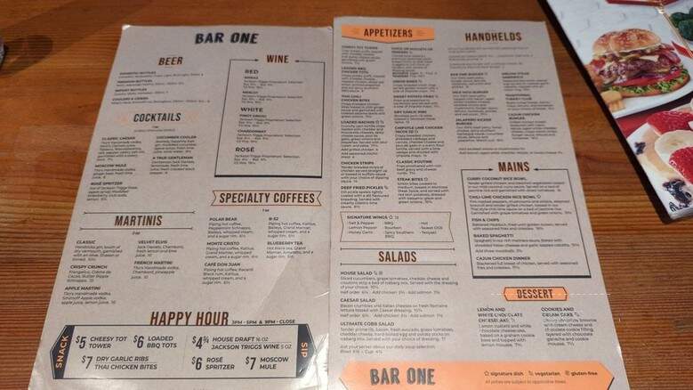 Bar One - Vancouver, BC menu_pic