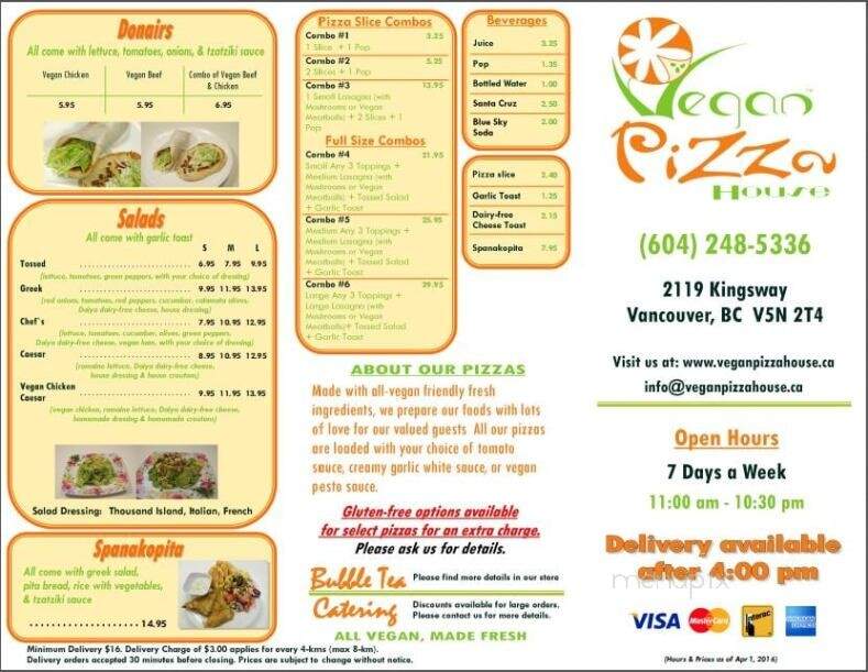 Vegan Pizza House - Vancouver, BC menu_pic