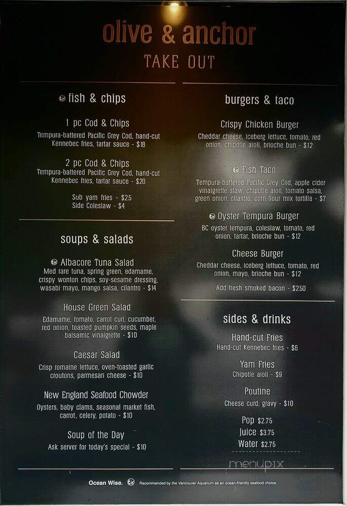Olive and Anchor - West Vancouver, BC menu_pic