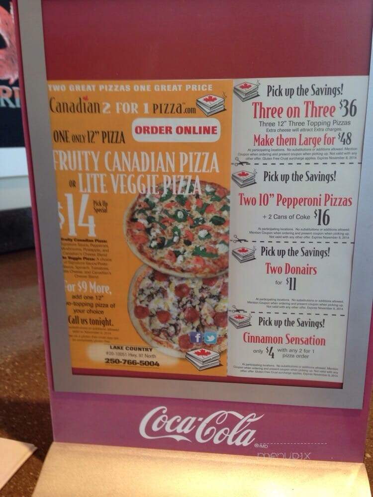 Canadian 2 for 1 Pizza - Lake Country, BC