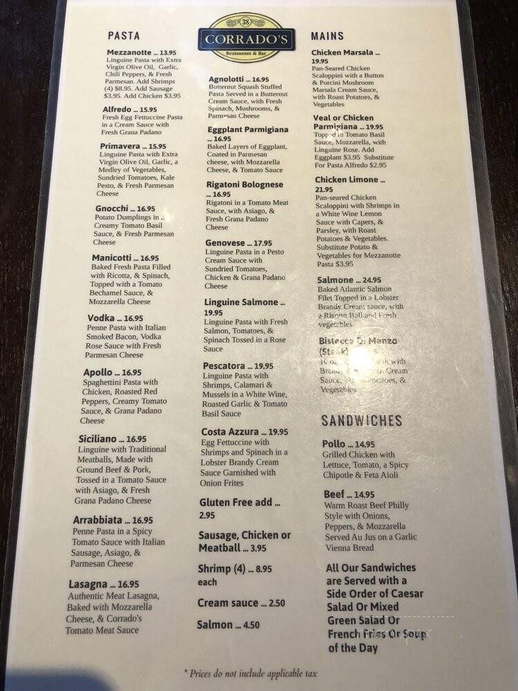 Corrados Restaurant Bar - Whitby, ON menu_pic
