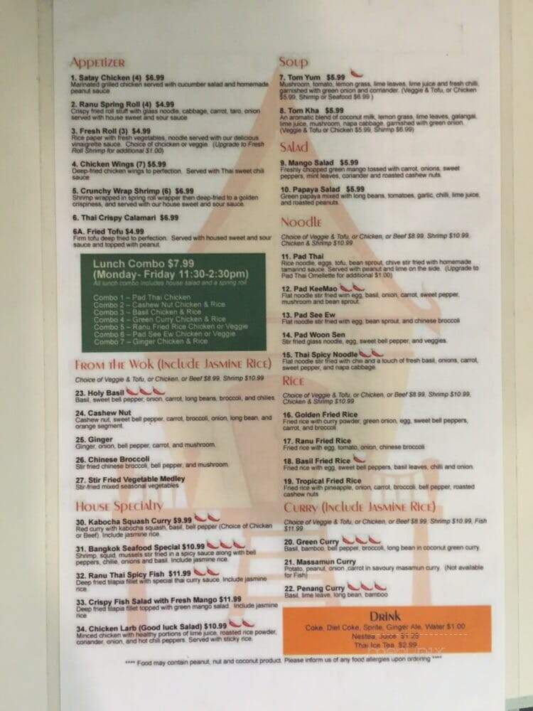 Ranu Thai Food - Toronto, ON menu_pic