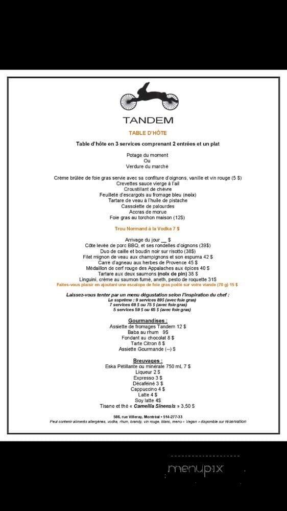 Restaurant Tandem - Montreal, QC menu_pic