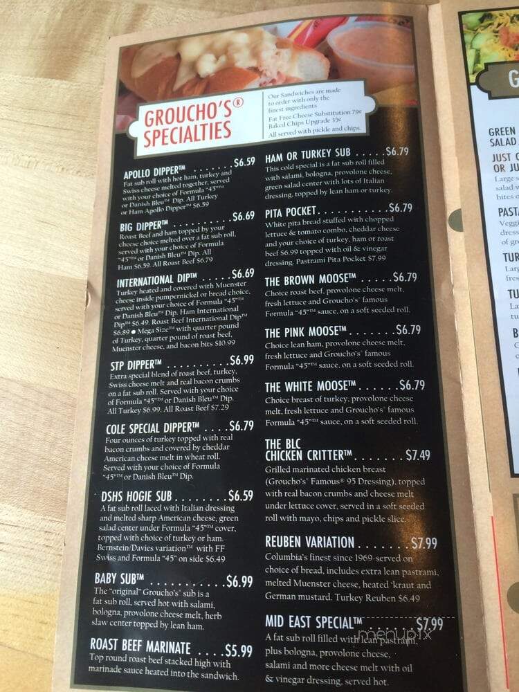 Groucho's Deli - Greenville, SC menu_pic