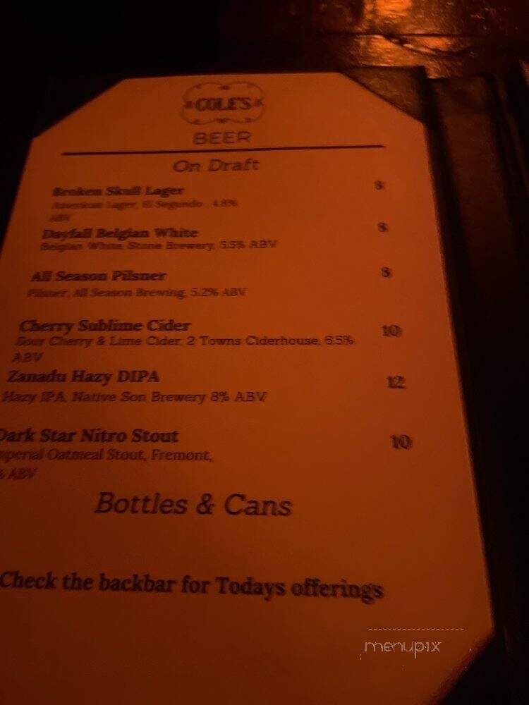 Coles - Los Angeles, CA menu_pic