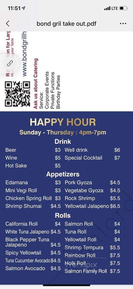 Bond Grill - Norwalk, CT menu_pic