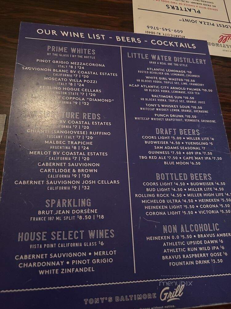 Tony's Baltimore Grill - Atlantic City, NJ menu_pic