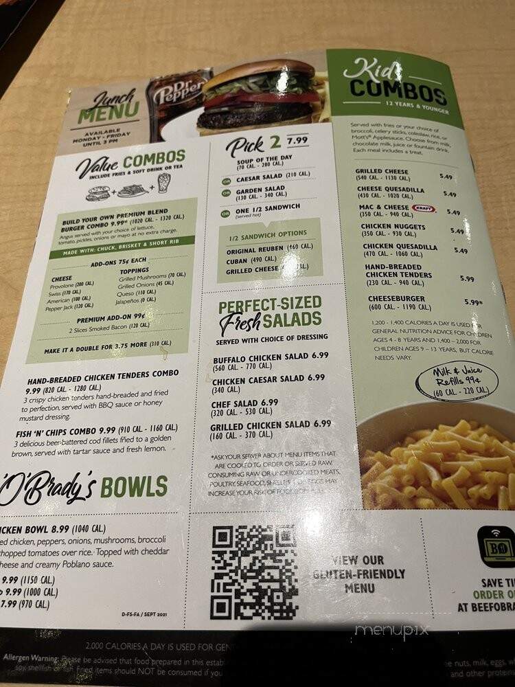Beef O'Brady's - Louisville, KY menu_pic