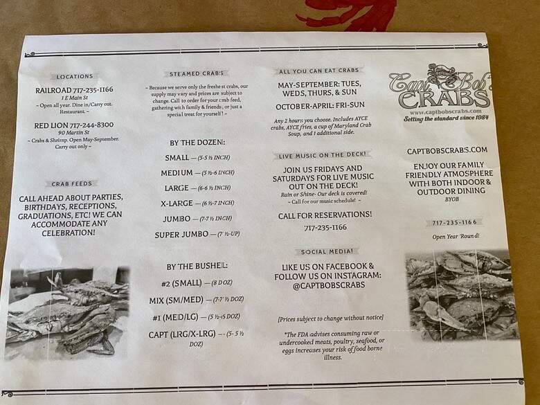 Captain Bob's Crabs - New Freedom, PA menu_pic