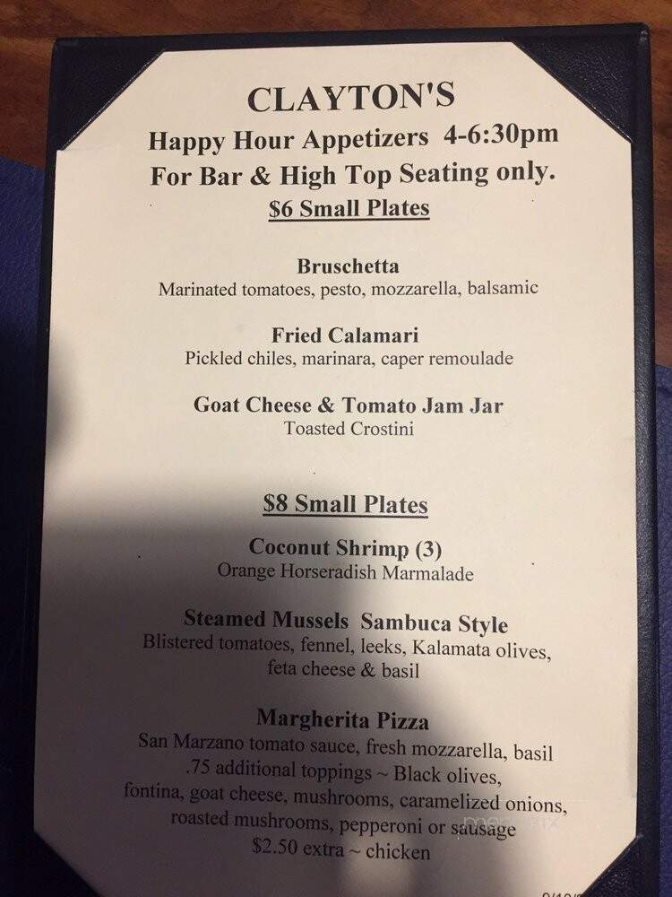 Claytons Siesta Grille - Sarasota, FL menu_pic
