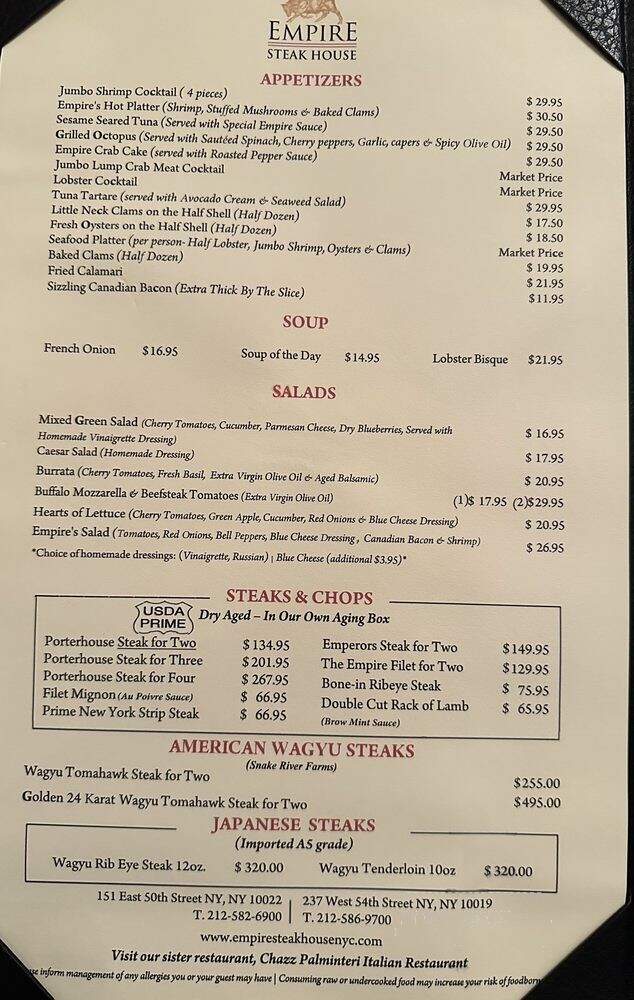 Empire Steak House - New York, NY menu_pic