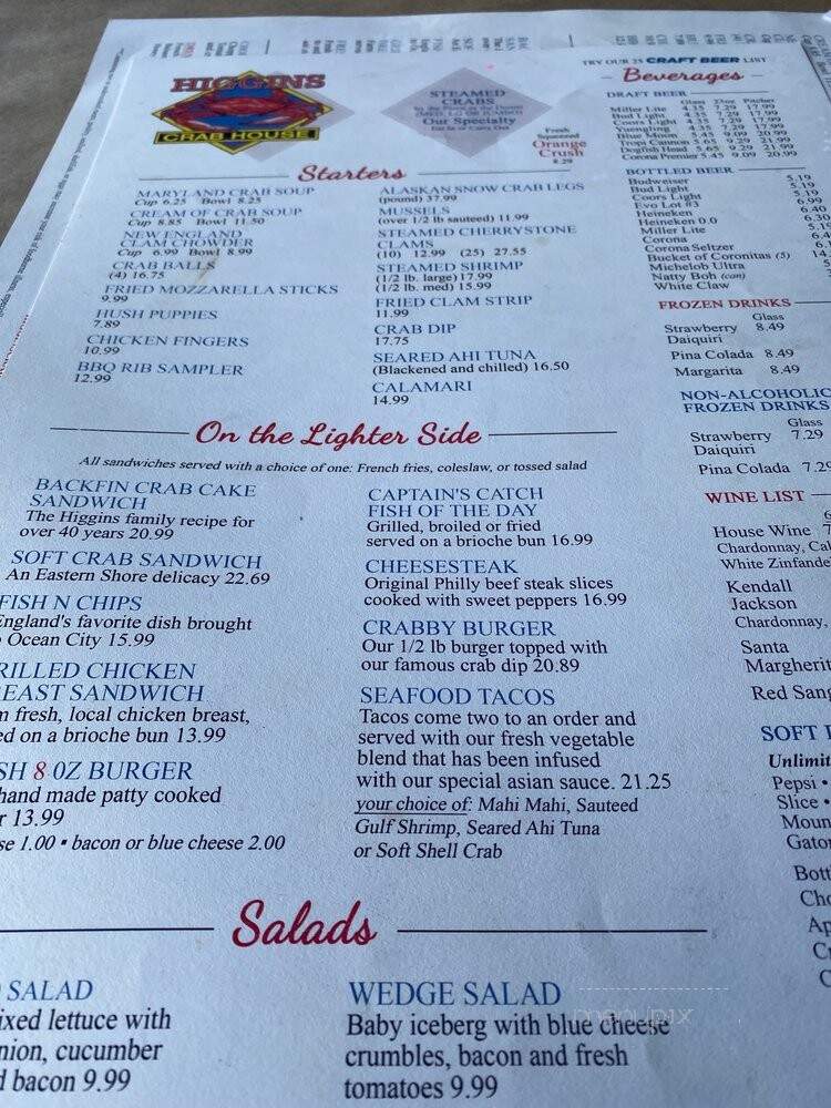 Crab House of Ocean City - Ocean City, MD menu_pic