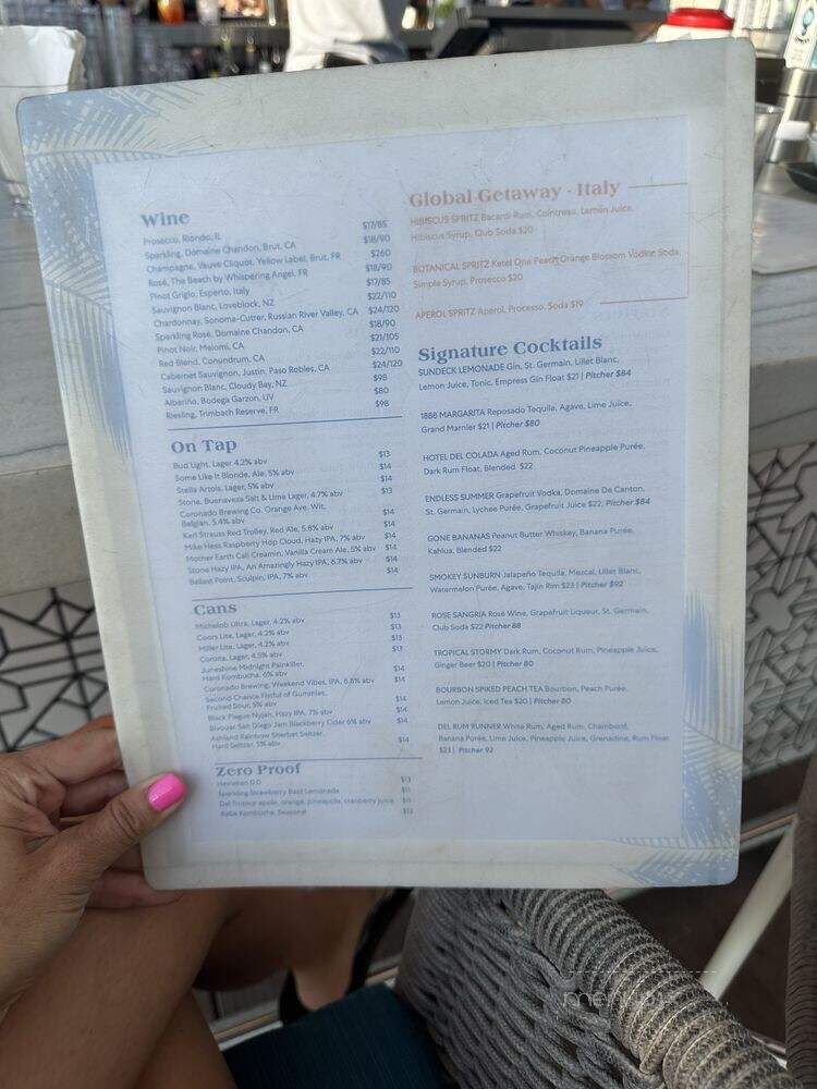 Sheerwater Restaurant at the Hotel Del Coronado - Coronado, CA menu_pic