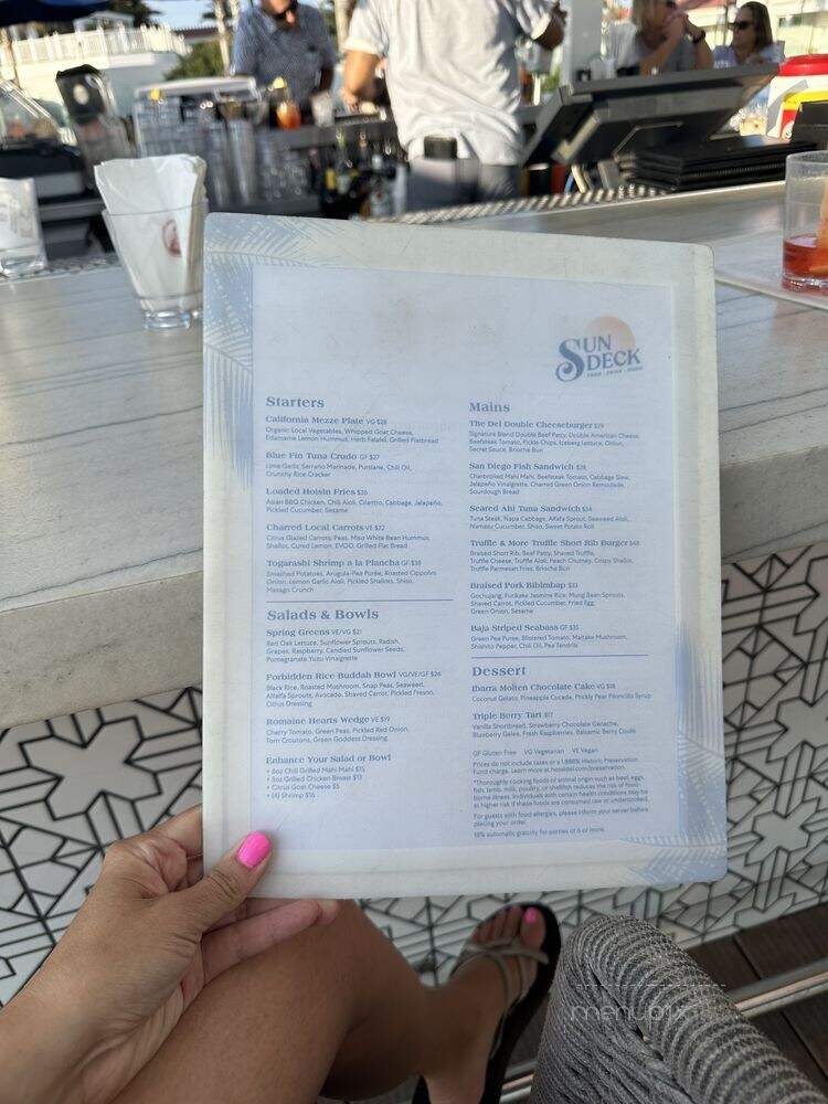 Sheerwater Restaurant at the Hotel Del Coronado - Coronado, CA menu_pic