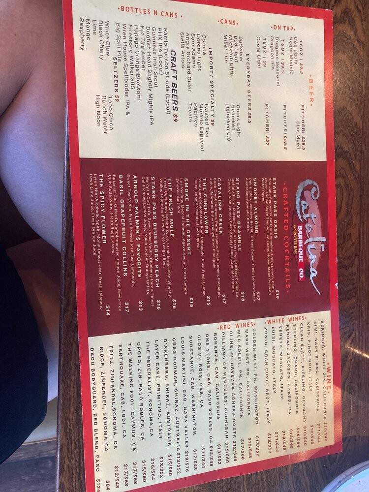Catalina Barbeque Co. and Sports Bar - Tucson, AZ menu_pic