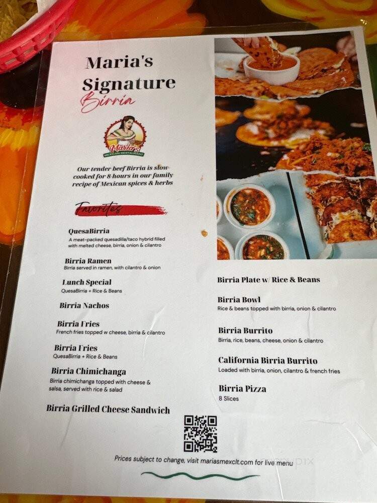 Maria's Mexican Restaurant - Charlotte, NC menu_pic
