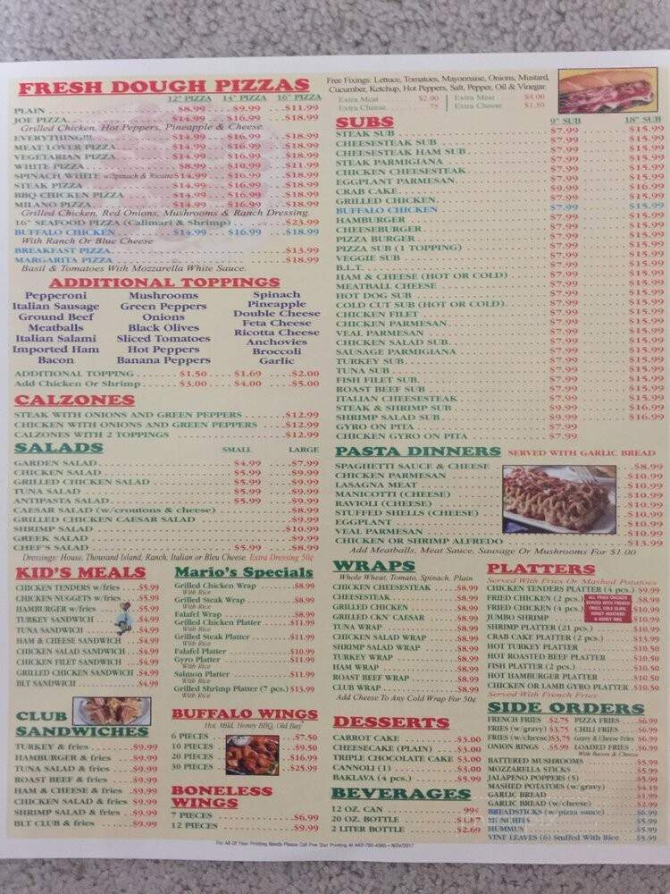 Milanos Pizza - Crownsville, MD menu_pic