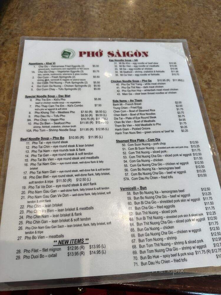 Pho Saigon Noodle House - Austin, TX menu_pic
