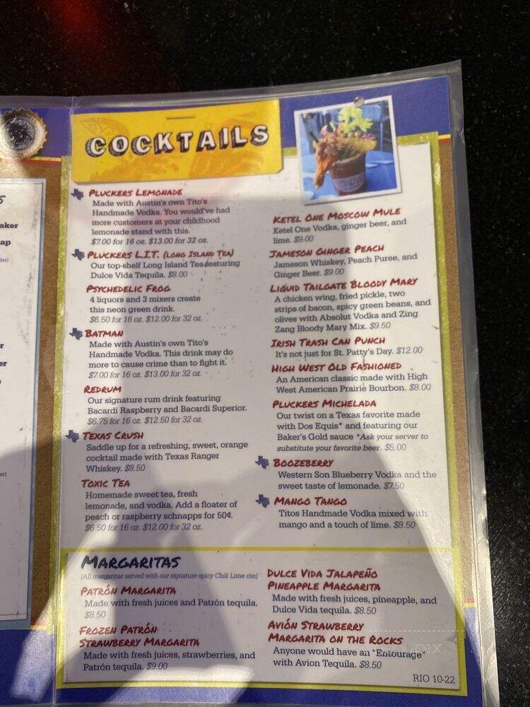 Pluckers - Austin, TX menu_pic