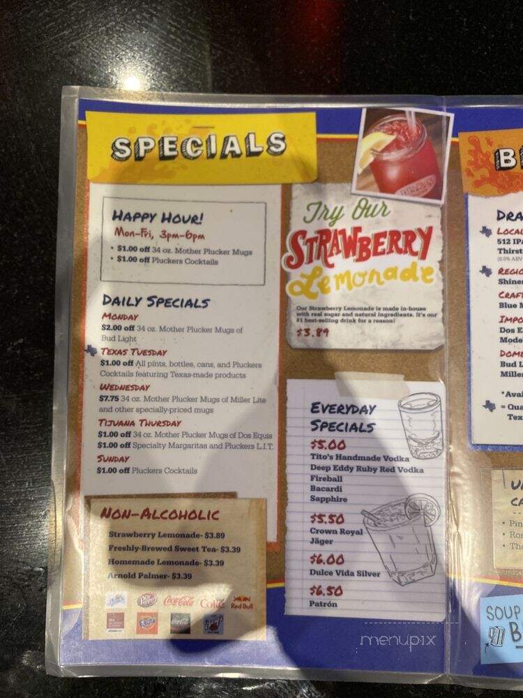 Pluckers - Austin, TX menu_pic