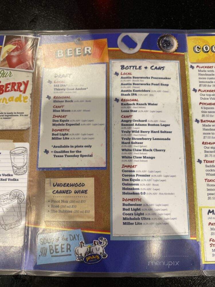 Pluckers - Austin, TX menu_pic
