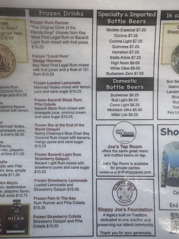 Sloppy Joe's - Key West, FL menu_pic
