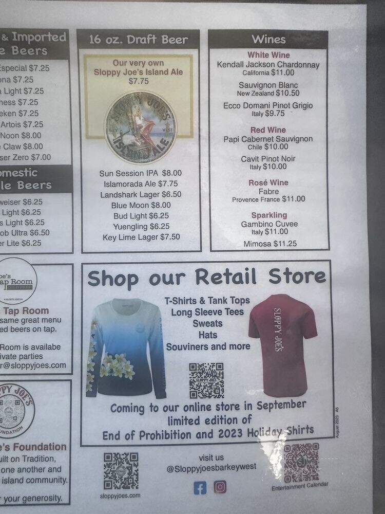 Sloppy Joe's - Key West, FL menu_pic