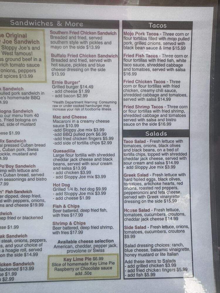 Sloppy Joe's - Key West, FL menu_pic