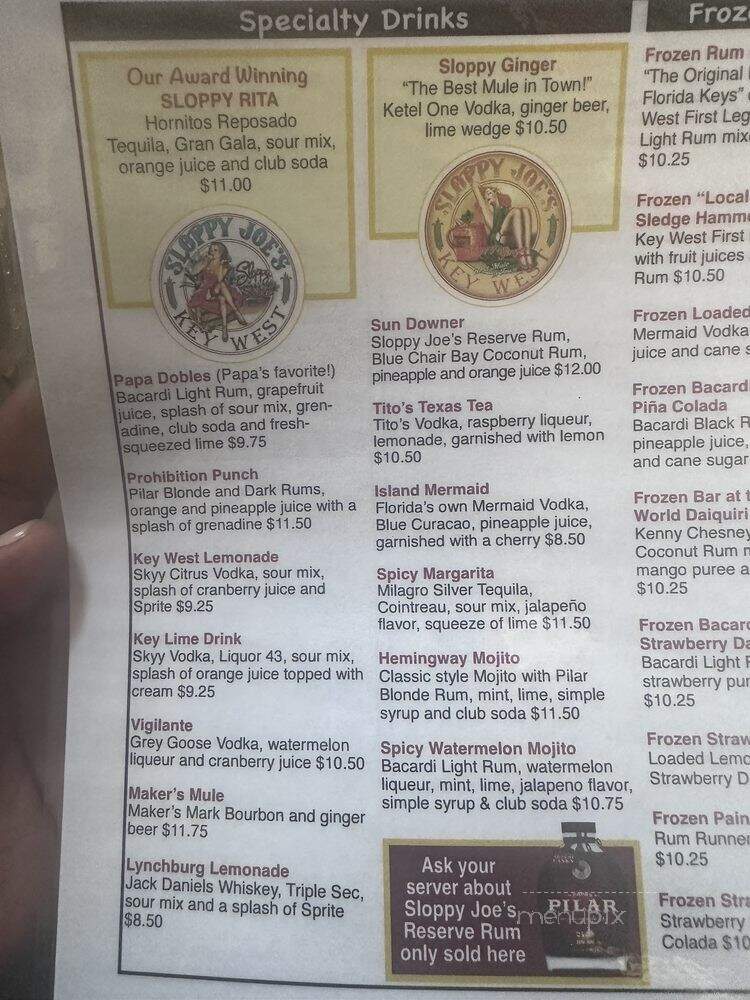 Sloppy Joe's - Key West, FL menu_pic