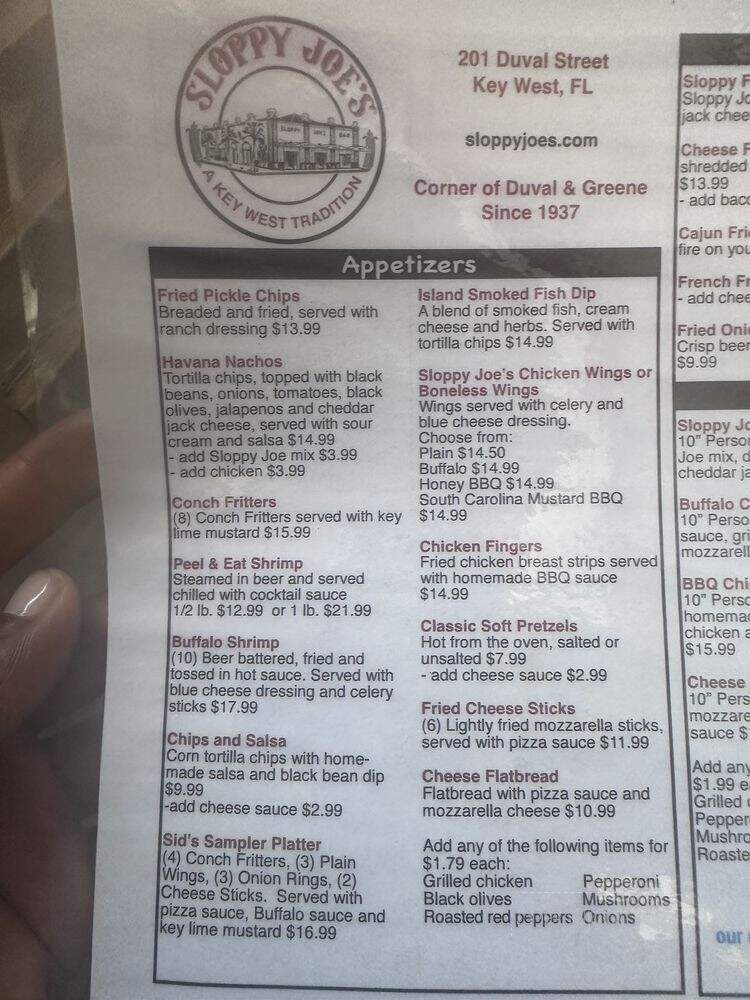 Sloppy Joe's - Key West, FL menu_pic