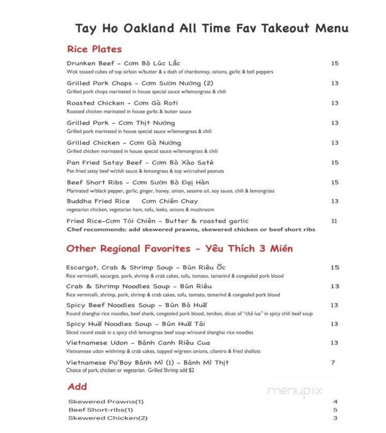 Ho Banh Cuon Tay Restaurant - Oakland, CA menu_pic
