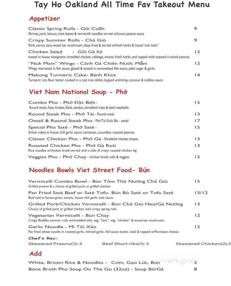 Ho Banh Cuon Tay Restaurant - Oakland, CA menu_pic