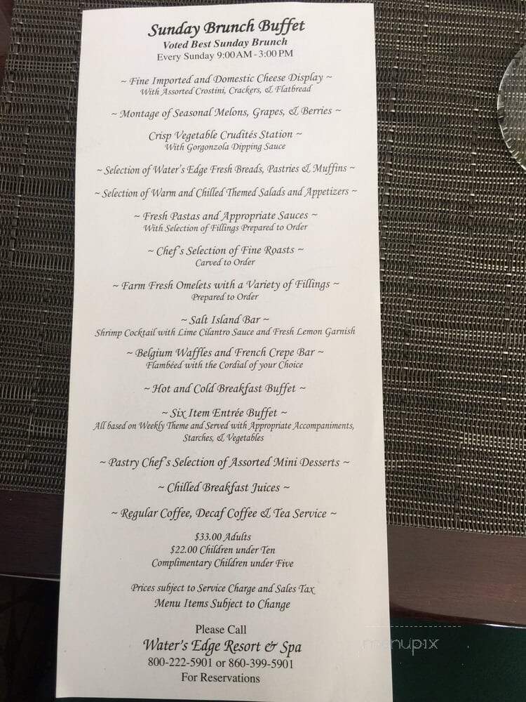 Restaurant at Water's Edge - Westbrook, CT menu_pic