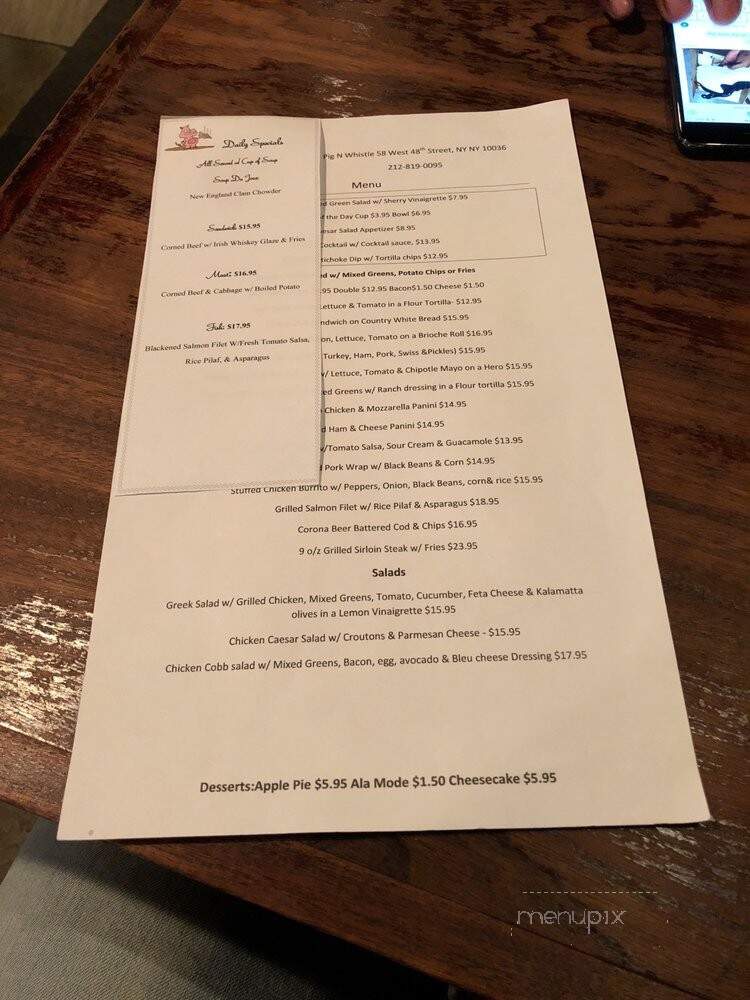 Pig n Whistle at Rockefeller Center - New York, NY menu_pic