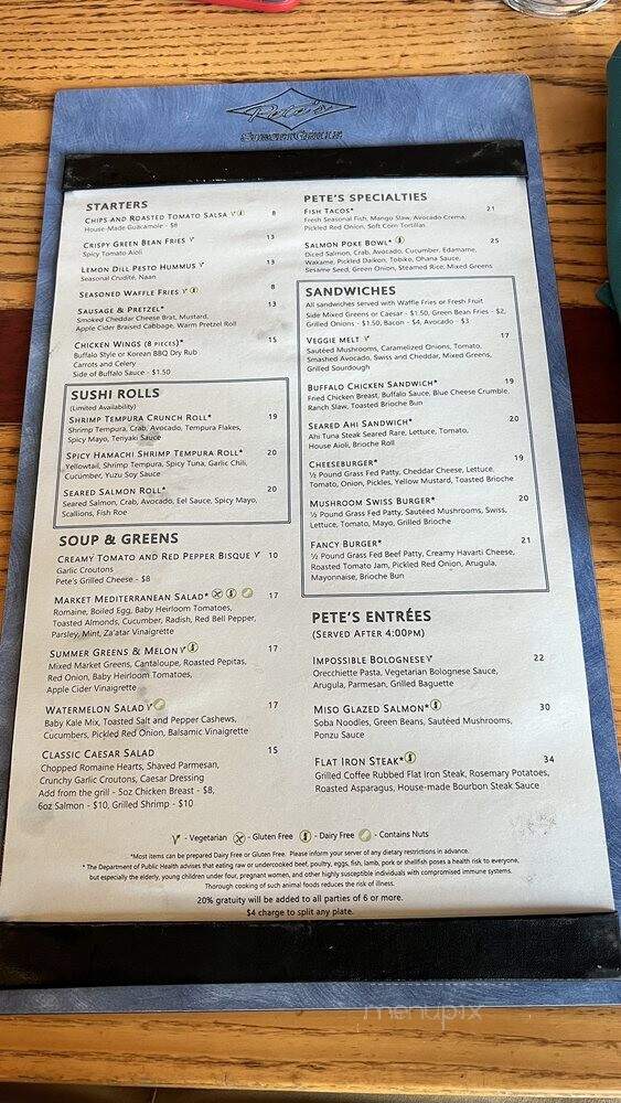 Pete Mallorys Surf City Sunset Grille - Huntington Beach, CA menu_pic