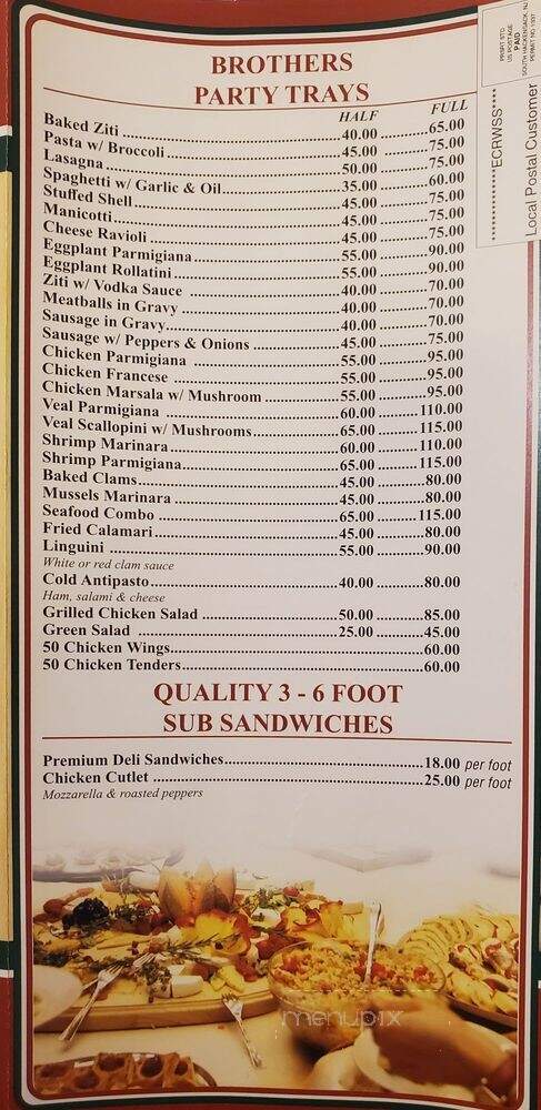 Brother's Pizza - East Brunswick, NJ menu_pic