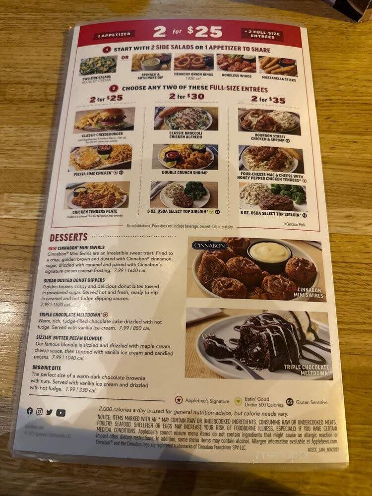 Applebees - La Quinta, CA menu_pic
