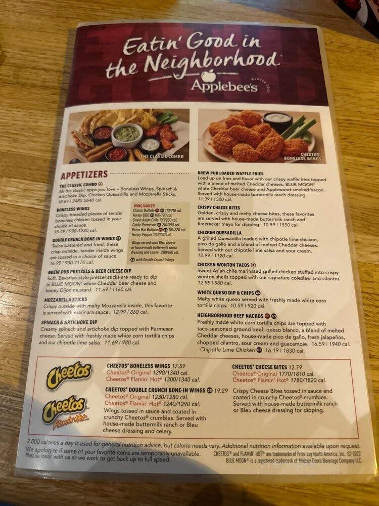 Applebees - La Quinta, CA menu_pic