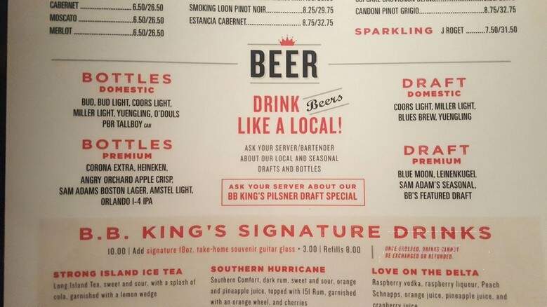 BB King's Blues Club - Orlando, FL menu_pic
