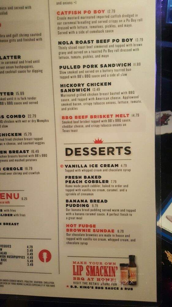 BB King's Blues Club - Orlando, FL menu_pic