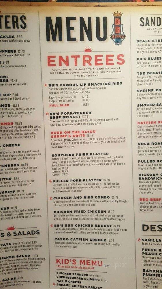 BB King's Blues Club - Orlando, FL menu_pic