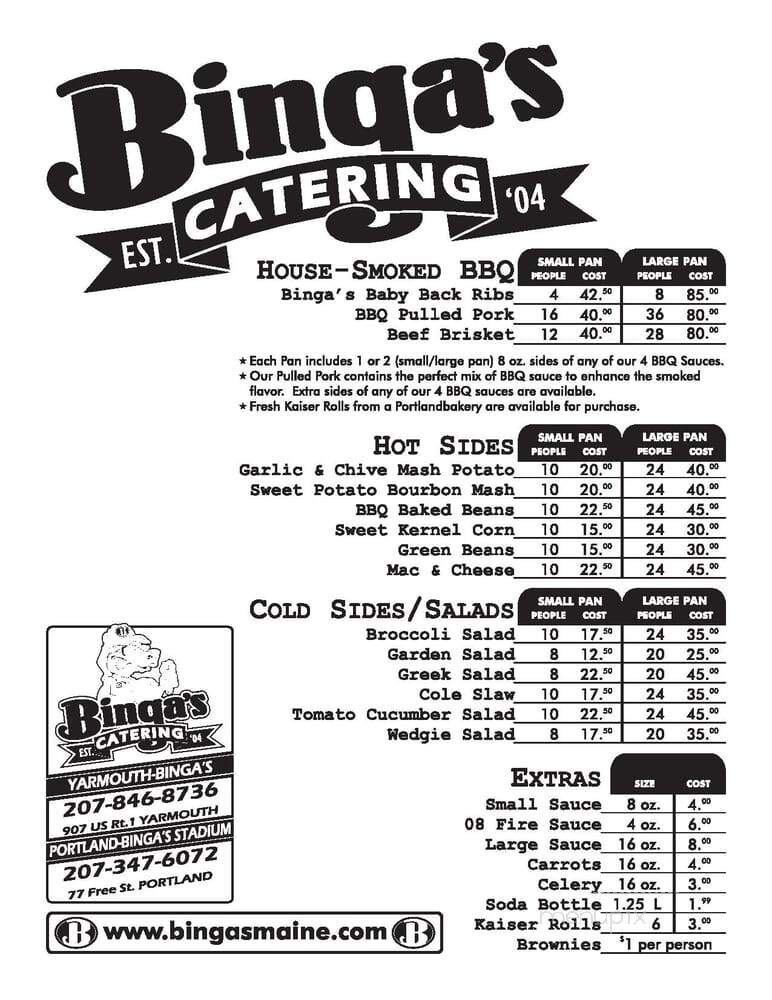 Binga's Stadium Smokehouse and Sports Bar - Portland, ME menu_pic
