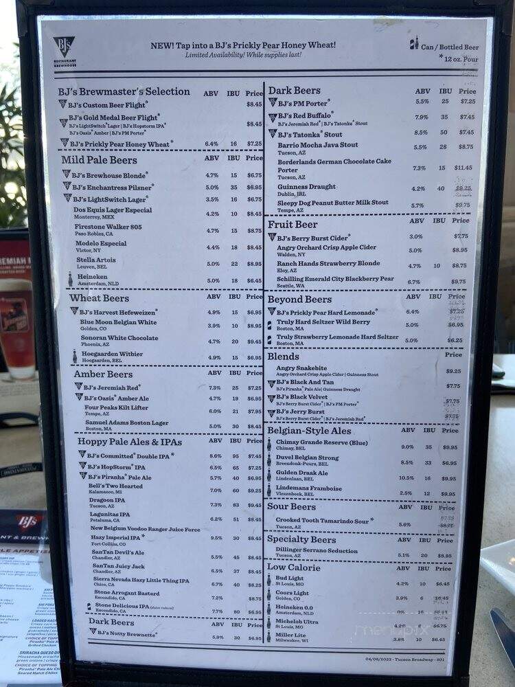 BJs Restaurant & Brewhouse - Tucson, AZ menu_pic