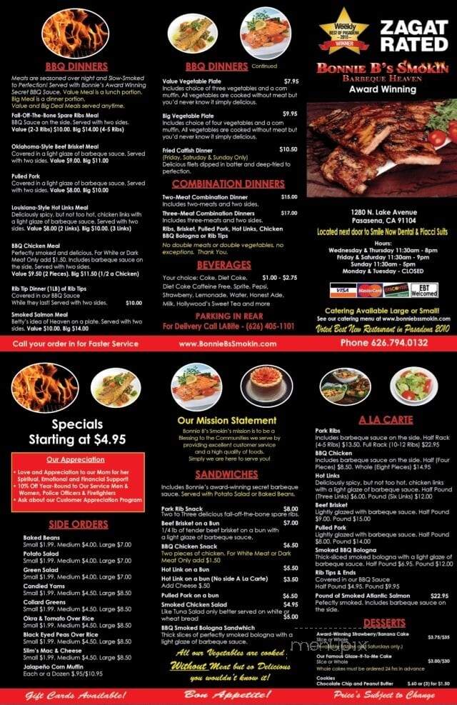 Bonnie B's Smokin' Barbeque Heaven - Pasadena, CA menu_pic
