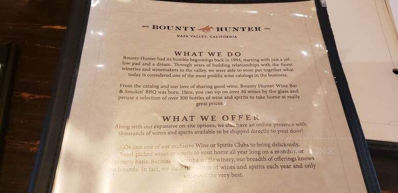 Bounty Hunter Rare Wine & Provisions - Napa, CA menu_pic