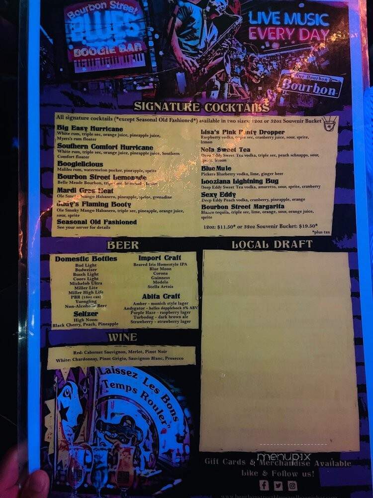 Bourbon Street Blues & Boogie - Nashville, TN menu_pic