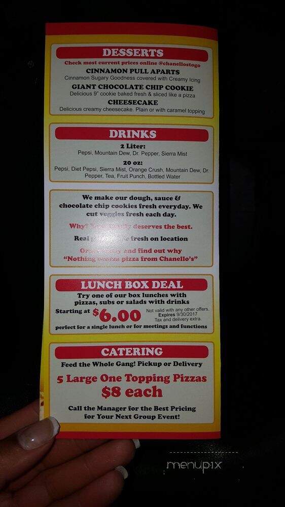 Chanello's Pizza - Richmond, VA menu_pic